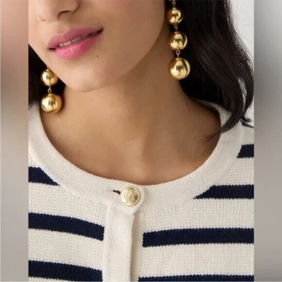 NWT J.Crew Emilie Sweater Lady Jacket in Ivory Navy Stripe Knit Cardigan XXL - Picture 2 of 8